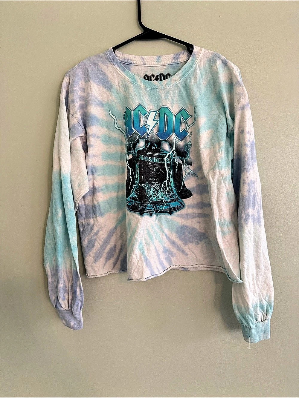 Rock Off AC/DC Tie-Dye Long Sleeve Tee in Blue & Pink